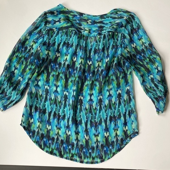 Express ikat print top size XS blue green teal relaxed beachy vibe - Picture 9 of 14